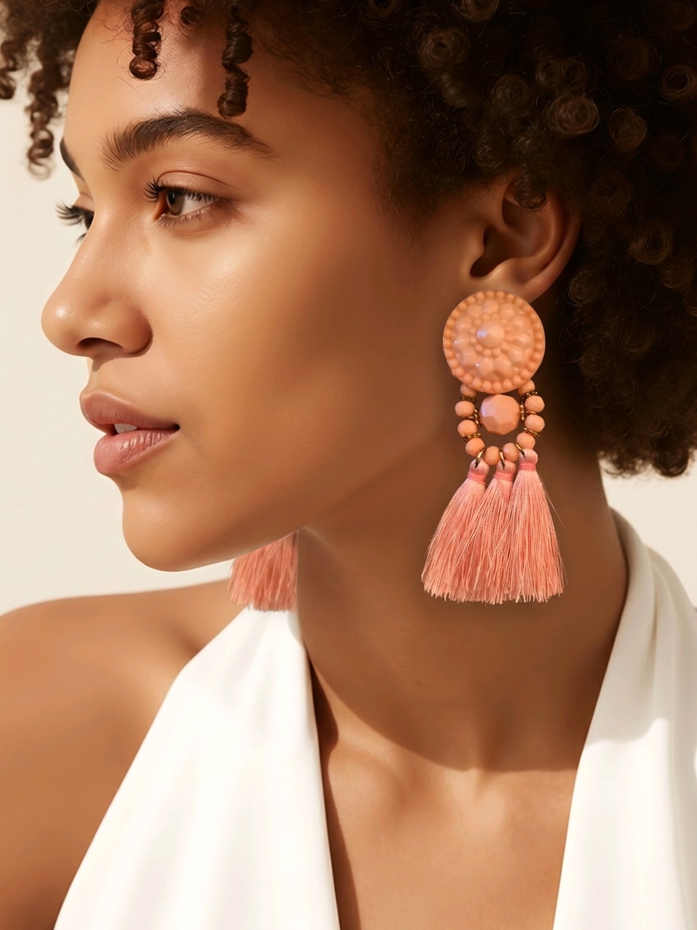 Handcrafted Peach Tassel Drop Earrings - Women Jewelry